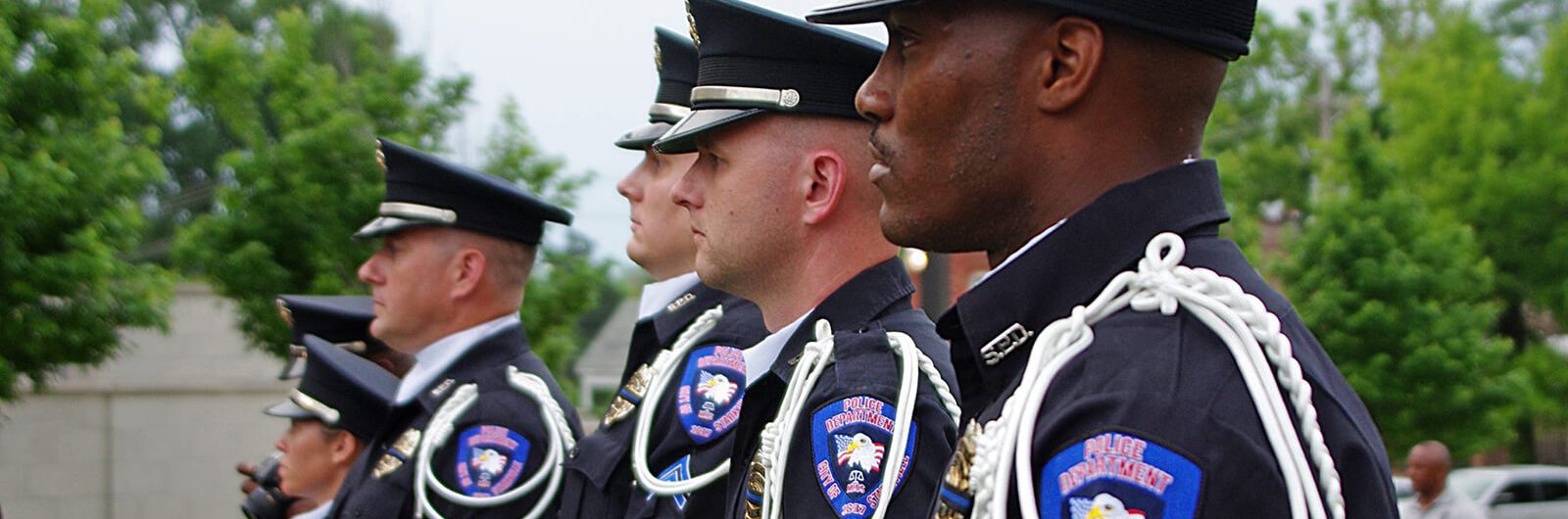 Police honor guard officers standing in formation